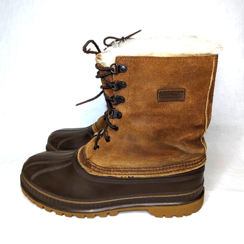 Sorel Men's 9 Caribou Kaufman Waterproof Winter Boots Wool Lined Leather